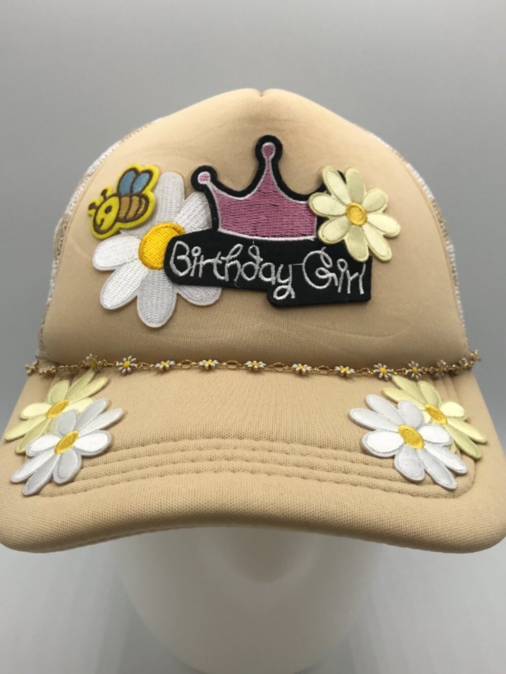 Women's Beige Trucker Checkered Mesh Back Double Snapback Cap Hat